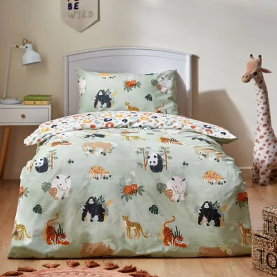 Dunelm Wildlife Duvet Cover & Pillowcase Set Green