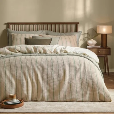 Dunelm Yard Waffle Stripe 100% Cotton Duvet Cover & Pillowcase Set
