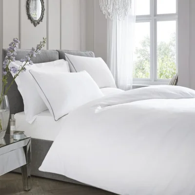 Dunelm Appletree Piped Cotton Duvet Cover and Pillowcase Set White White