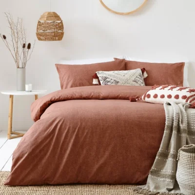 Dunelm The Linen Yard Claybourne Pecan 100% Cotton Duvet Cover & Pillowcase Set Brown