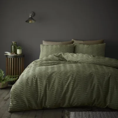 Dunelm Arlo Olive 100% Cotton Duvet Cover and Pillowcase Set Olive (Green)