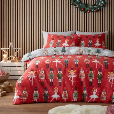 Dunelm Fusion Nutcracker Duvet Cover & Pillowcase Set Red