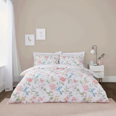 Dunelm Mai Hummingbird Duvet Cover and Pillowcase Set Pink/Blue/White