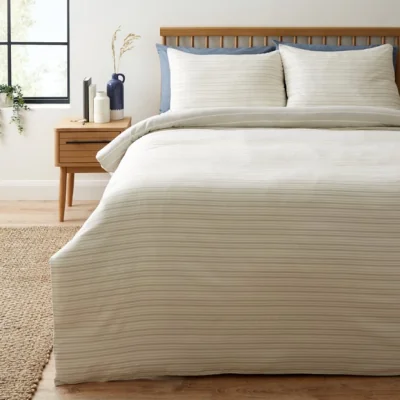Dunelm Khai Stripe Grey Duvet Cover and Pillowcase Set Grey/White