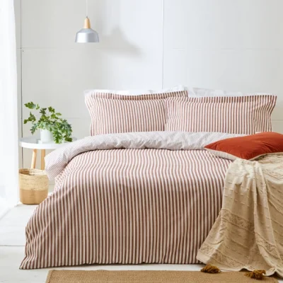 Dunelm The Linen Yard Hebden Pecan 100% Cotton Duvet Cover & Pillowcase Set Pecan (Brown)