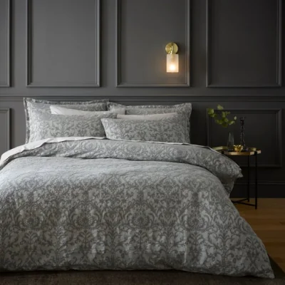 Dunelm Margot Damask Jacquard 100% Cotton Duvet Cover & Pillowcase Set