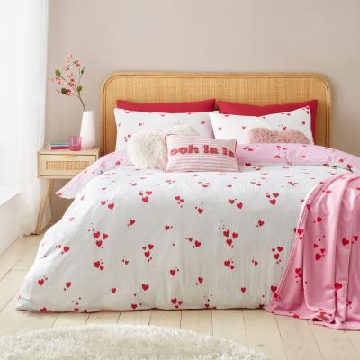 Dunelm Catherine Lansfield Seersucker Heart Reversible Duvet Cover & Pillowcase Set