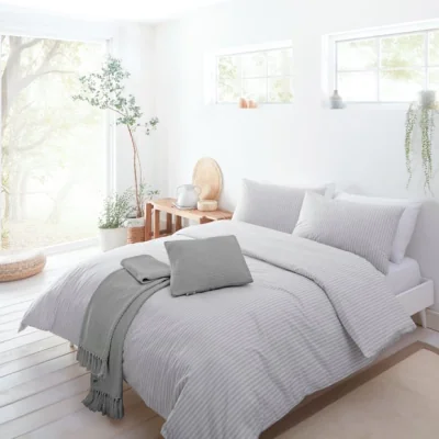 Dunelm Ellis Stripe Duvet Cover and Pillowcase Set Silver Silver