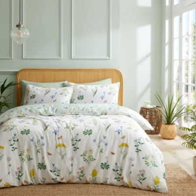 Dunelm RHS Botanical Cottage Garden 200 Thread Count White Cotton Reversible Duvet Cover and Pillowcase Set White