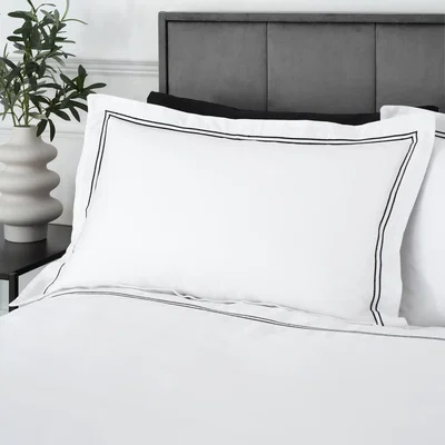 Dunelm Hotel Double Sateen Stitch Black Duvet Cover & Pillowcase Set Black