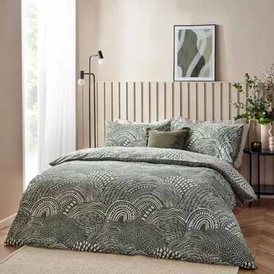 Dunelm Hoem Nola Reversible Duvet Cover and Pillowcase Set Olive