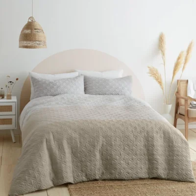 Dunelm Catherine Lansfield Ombre Geo Reversible Natural Duvet Cover & Pillowcase Set Natural