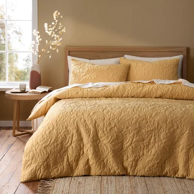 Dunelm Ada Floral Duvet Cover and Pillowcase Set Ochre