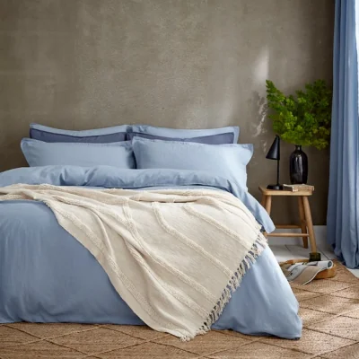 Dunelm Cotton Linen Ashley Blue Duvet Cover & Pillowcase Set Ashley Blue