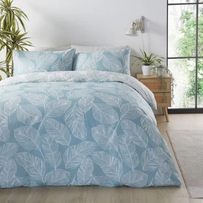 Dunelm Fusion Matteo Reversible Duvet Cover and Pillowcase Set Duck Egg (Blue)
