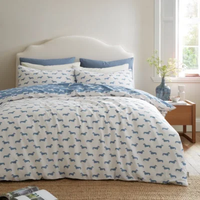 Dunelm Emily Bond Brushed Peggy Daschund 100% Cotton Duvet Cover & Pillowcase Set