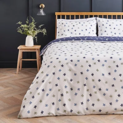 Dunelm Disty Clover Cool Touch Duvet Cover and Pillowcase Set Blue/White
