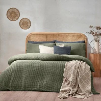 Dunelm Yard Chunky Waffle Eucalyptus Duvet Cover and Pillowcase Set Eucalyptus