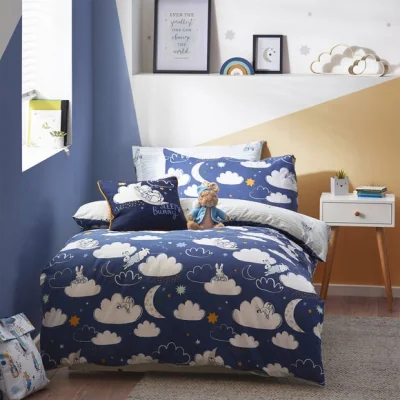 Dunelm Peter Rabbit™ Sleepy Head Blue Duvet Cover and Pillowcase Set Blue/White