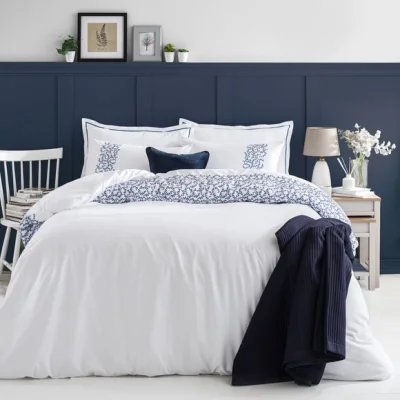 Dunelm Kersey Embroidery Blue Duvet Cover & Pillowcase Set Blue