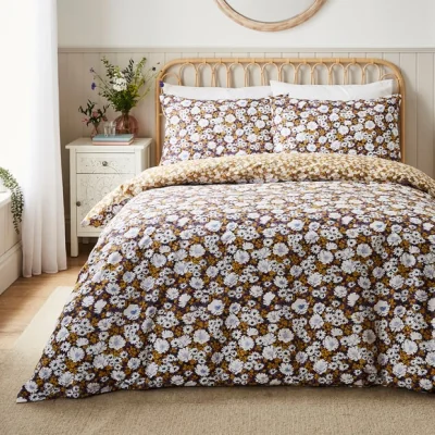 Dunelm Cottage Floral Purple Duvet Cover & Pillowcase Set Purple