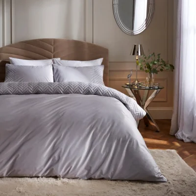 Dunelm Hallie Pinsonic Velvet Duvet Cover and Pillowcase Set Silver Silver