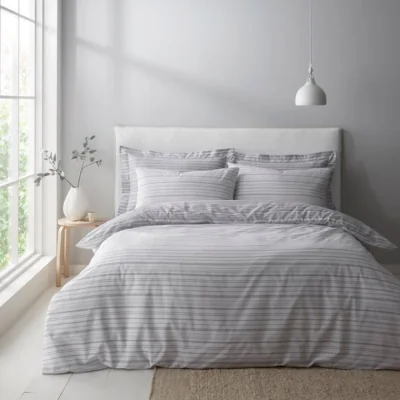 Dunelm Tristan Stripe Grey Duvet Cover and Pillowcase Set Grey
