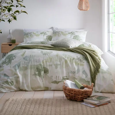 Dunelm Edale Duvet Cover and Pillowcase Set Green Green