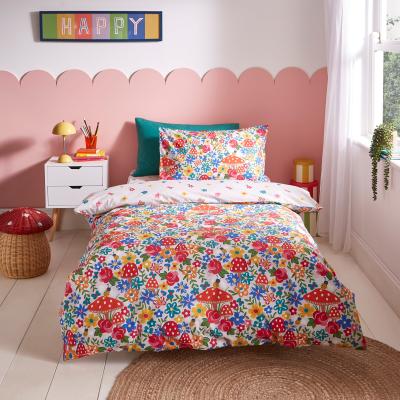Dunelm Toadstool Floral Bright Duvet Cover and Pillowcase Set MultiColoured