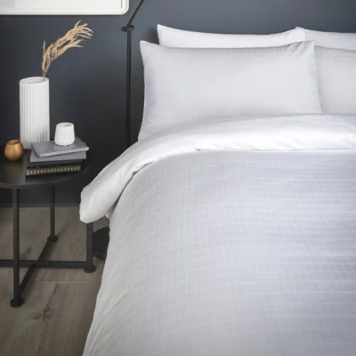 Dunelm Ravenna Checked Duvet Cover and Pillowcase Set White White