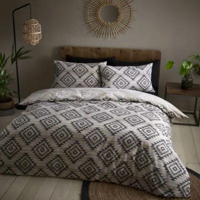 Dunelm Catherine Lansfield Aztec Geo Reversible Natural Duvet Cover & Pillowcase Set Natural