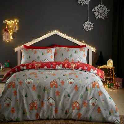Dunelm Bedlam Gingerbread House Duvet Cover & Pillowcase Set Grey