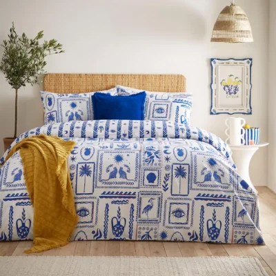 Dunelm furn. Frieze Blue Duvet Cover and Pillowcase Set Blue
