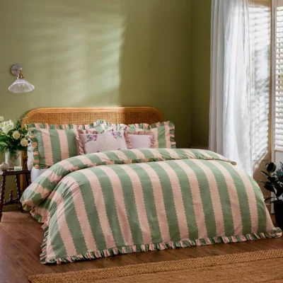 Dunelm Wylder Nature Birdie Stripe Polycotton Duvet Cover & Pillowcase Set