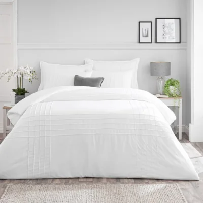 Dunelm Jessa Pintuck White Duvet Cover & Pillowcase Set White