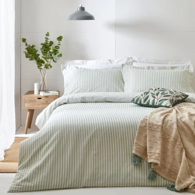 Dunelm The Linen Yard Hebden Eucalyptus 100% Cotton Duvet Cover & Pillowcase Set Green