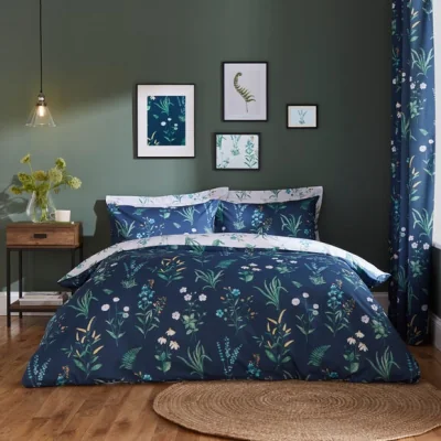 Dunelm Garden Botanical Navy Duvet Cover and Pillowcase Set Navy
