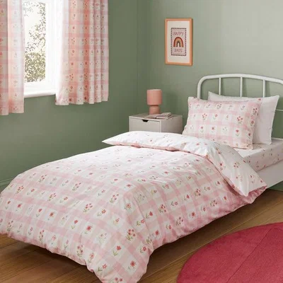 Dunelm Floral Gingham Polycotton Duvet Cover & Pillowcase Set