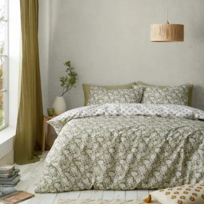 Dunelm Pineapple Elephant Tangier Floral Olive Green Duvet Cover and Pillowcase Set Olive