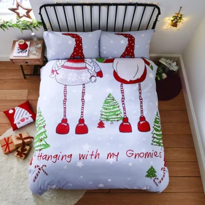 Dunelm Catherine Lansfield Hanging With My Gnomies Duvet Cover and Pillowcase Set Red