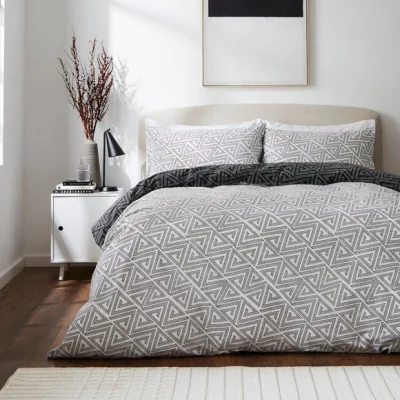 Dunelm Zila Geo Reversible Duvet Cover & Pillowcase Set Black