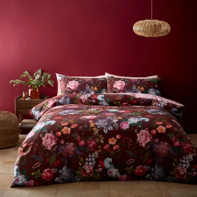 Dunelm Twilight Bloom Duvet Cover & Pillowcase Set Magenta