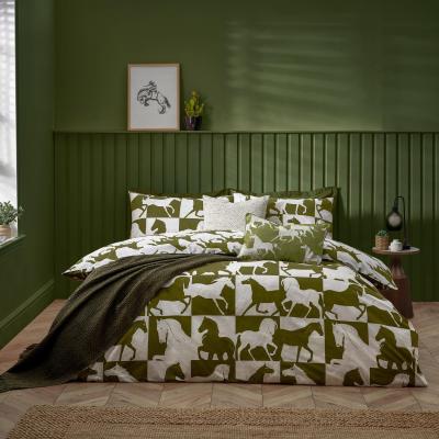 Dunelm Furn Herve Reversible Duvet Cover and Pillowcase Set Olive