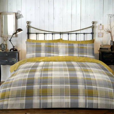 Dunelm Dreams and Drapes Lodge Connolly Check Ochre Duvet Cover and Pillowcase Set Ochre