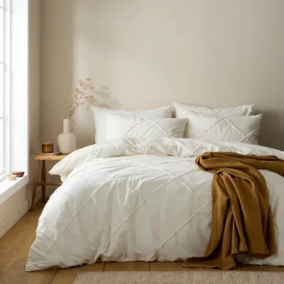 Dunelm Lotus Tufted 100% Cotton Duvet Cover & Pillowcase Set