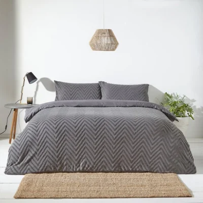 Dunelm The Linen Yard Chevron Charcoal 100% Cotton Duvet Cover & Pillowcase Set Charcoal