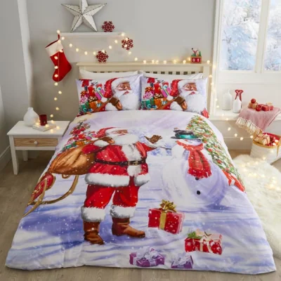 Dunelm Fusion Santa & Snowy Duvet Cover & Pillowcase Set MultiColoured