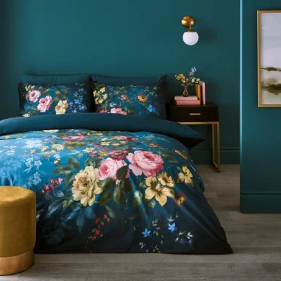 Dunelm Arabella Blue Floral Duvet Cover & Pillowcase Set Blue