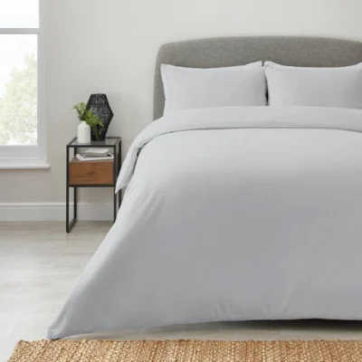 Dunelm Soft & Easycare Silver Polycotton Duvet Cover and Pillowcase Set Silver