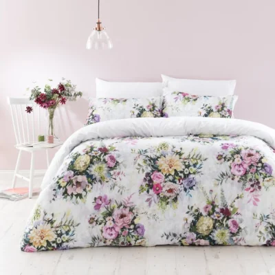 Dunelm Kinsley Floral Cotton Duvet Cover and Pillowcase Set MultiColoured